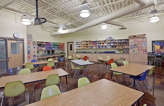 elementary classroom full of colorful tables and chairs - painting services in Grand Rapids, MI